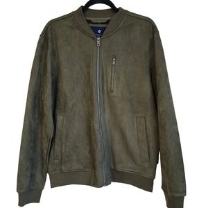 Ben Sherman Mens Bomber Jacket Olive Green Suede Look Full Zip Pockets Size M